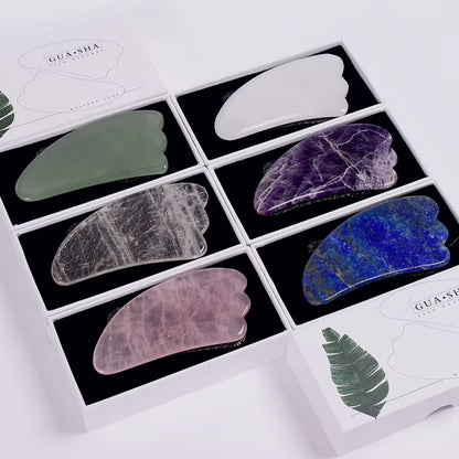 Jade Gua Sha Tool Box Set Care Face Massager Natural Rose Stone Crystal Massage Neck Beauty Body Traditional SPA Healing Health