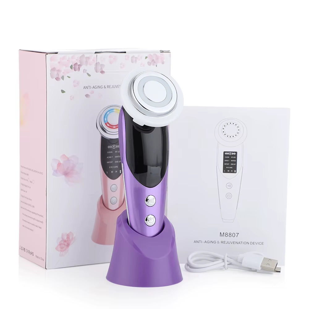 7 in 1 RF&EMS Micro Current Lifting Device Vibration LED Face Skin Rejuvenation Wrinkle Remover Anti-Aging Facial Beauty Device