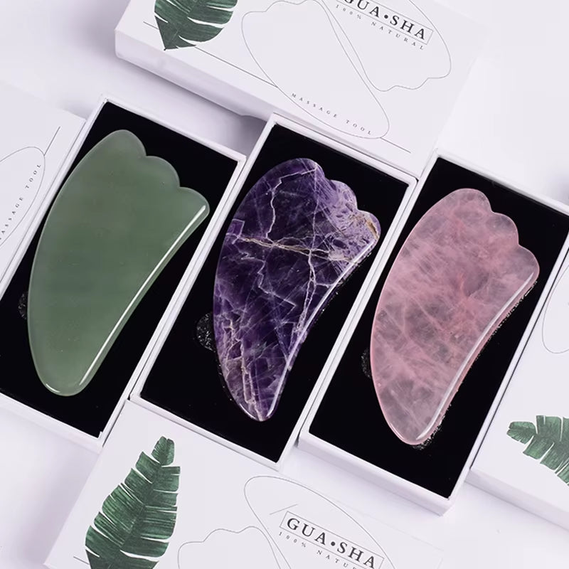 Jade Gua Sha Tool Box Set Care Face Massager Natural Rose Stone Crystal Massage Neck Beauty Body Traditional SPA Healing Health